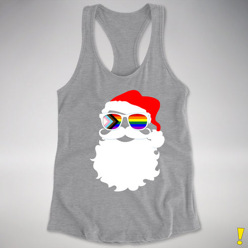 Santa’s LGBTQ Progress Pride Flag Shades Racerback Tank - Heather Grey